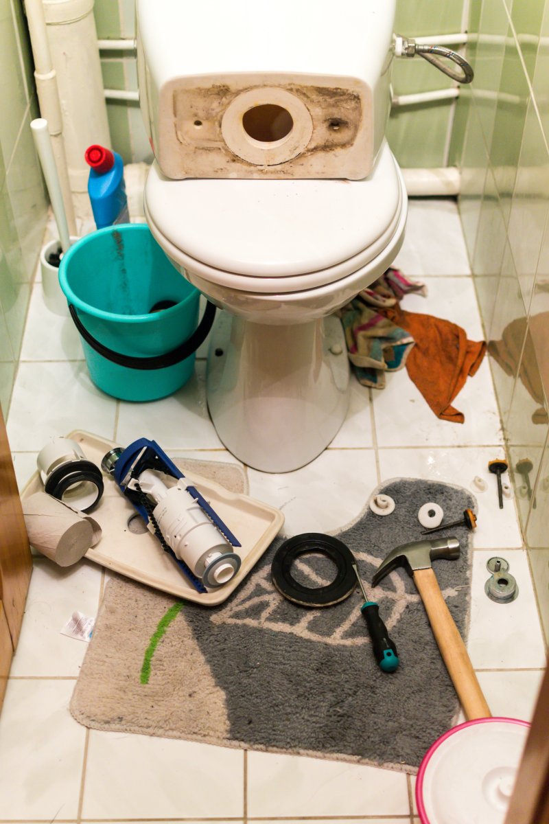 New toilet being installed in a Swiss Cottage bathroom